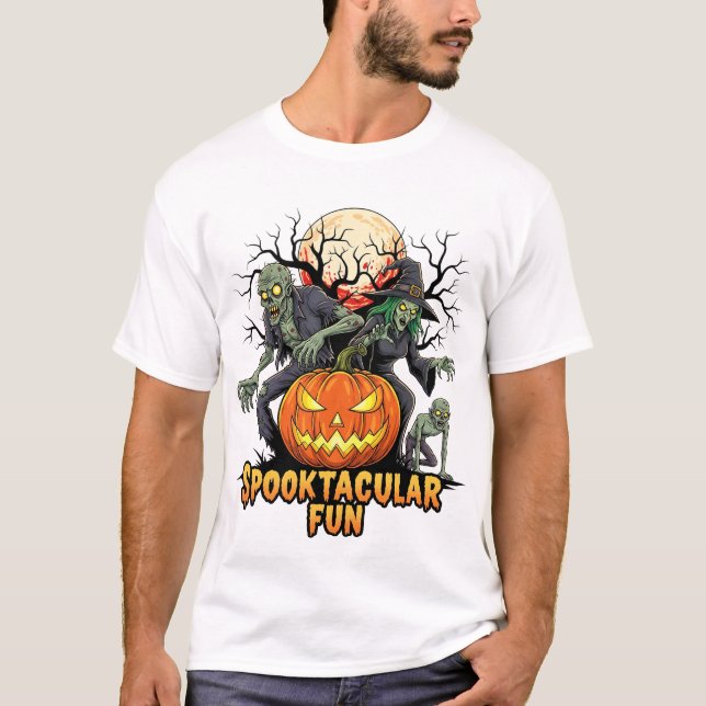 Camiseta Noturna de Halloween Divertida e Assustad (Frente)