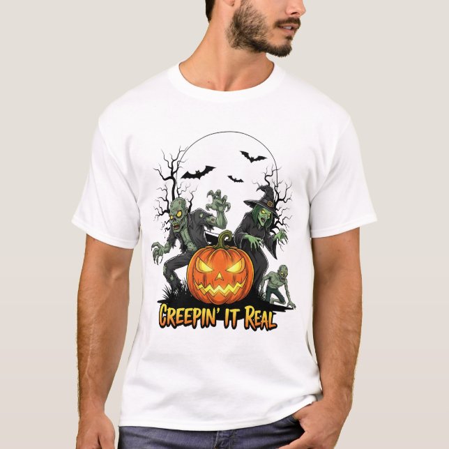 Camiseta Noturna de Halloween Divertida e Assustad (Frente)