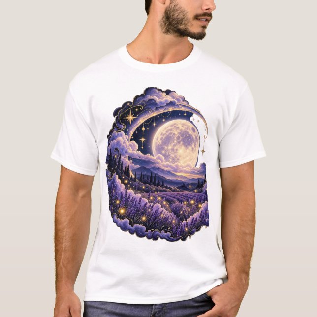 Camiseta Noturna Sonhadora Lua Cheia Campos de Lav (Frente)