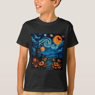 Camiseta Nova Arte Estrelada Noite Céu Arte Y Halloween Gat
