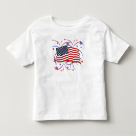 Camiseta Nova Bandeira Americana e Fogos de Artifício  