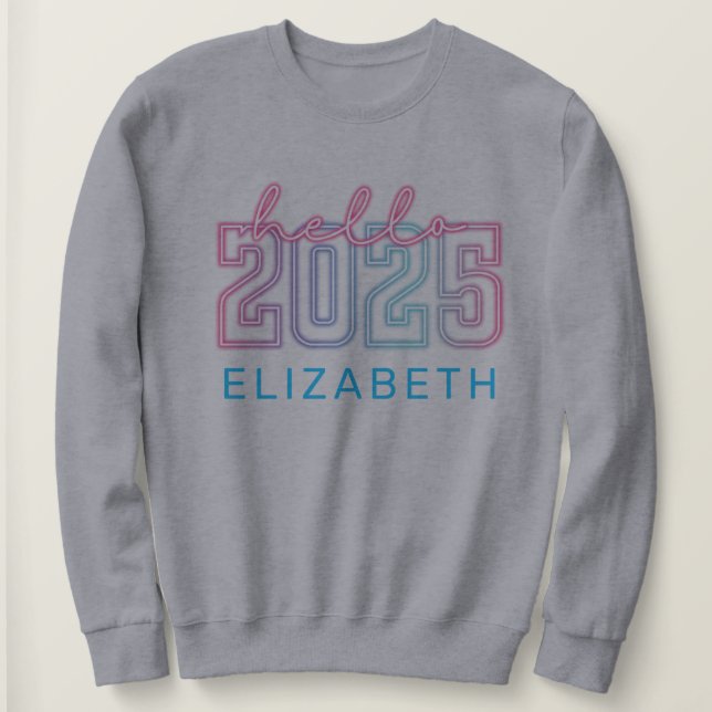 Camiseta Nova Cinza 2025 Vibes, Retro Neon (Frente do Design)