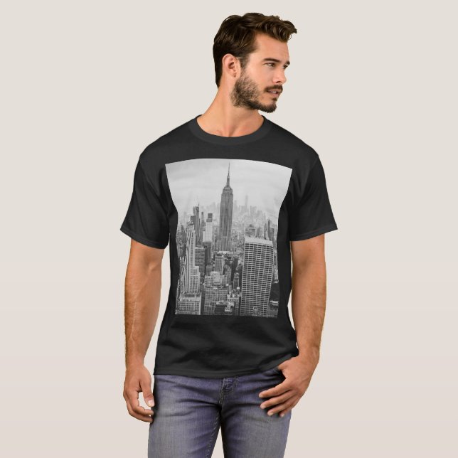 Camiseta Nova Iorque clássico preto e branco monocromático (Frente Completa)