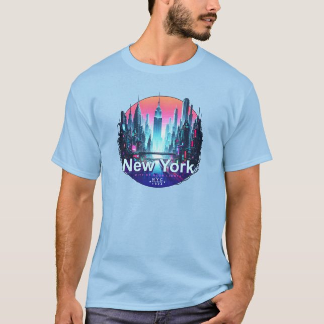 Camiseta Nova Iorque das luzes de neon (Frente)
