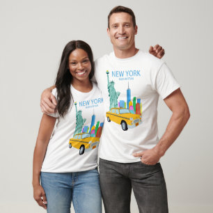 Camiseta Nova Iorque Manhattan Statue Skyscrapers Taxi