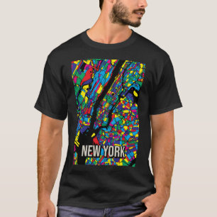 Camiseta Nova Iorque Map - Impressão de arte colorida Abstr
