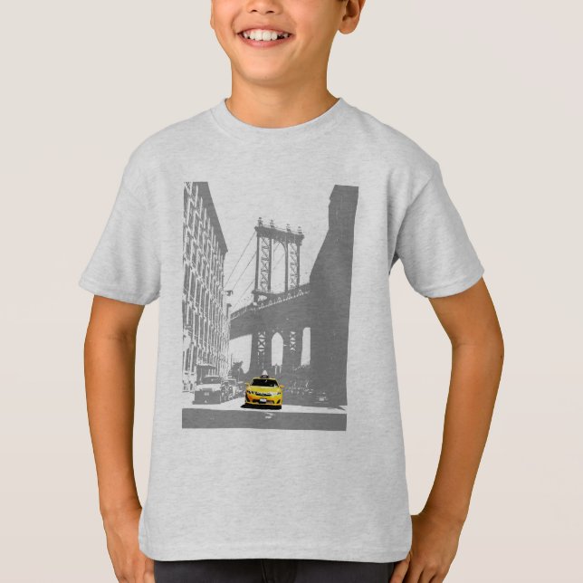 Camiseta Nova Iorque Nyc Brooklyn Bridge Yellow Taxi Boys (Frente)