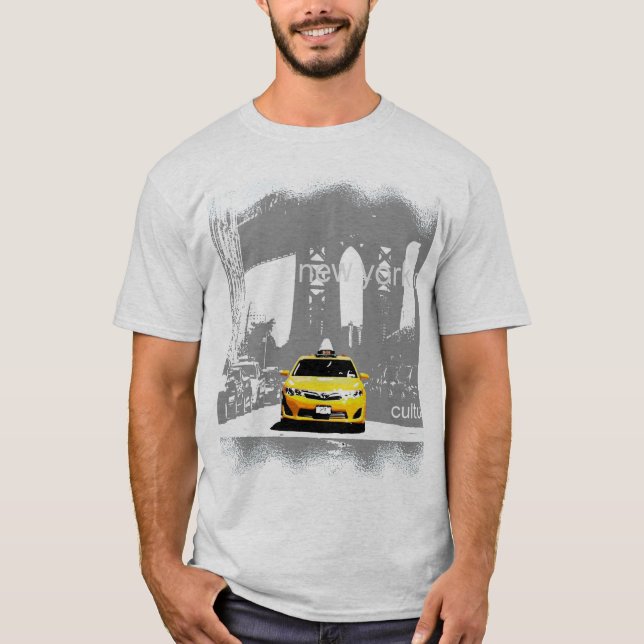 Camiseta Nova Iorque Nyc Brooklyn Bridge Yellow Taxi Mens (Frente)
