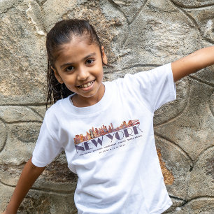 Camiseta Nova Iorque Skyline. Boroughs e coordenadas