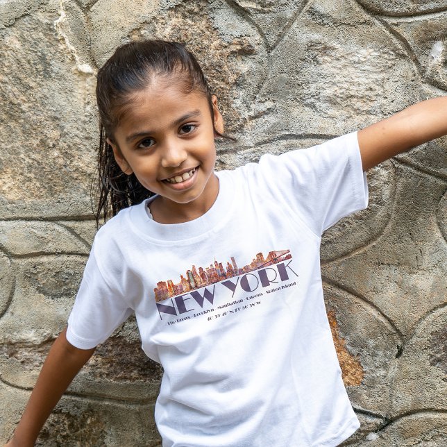 Camiseta Nova Iorque Skyline. Boroughs e coordenadas (Criador carregado)