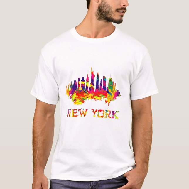 Camiseta Nova Iorque skyline brilhante colorido (Frente)