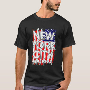 Camiseta Nova Iorque Skyline NYC Manhattan Flag America U