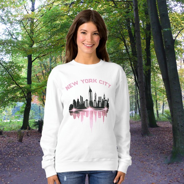 Camiseta Nova Iorque Skyline Pink Shimmer Branco (Walking In Nature)