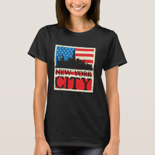 Camiseta Nova Iorque Skyline Retro EUA Sinalizador Distinto