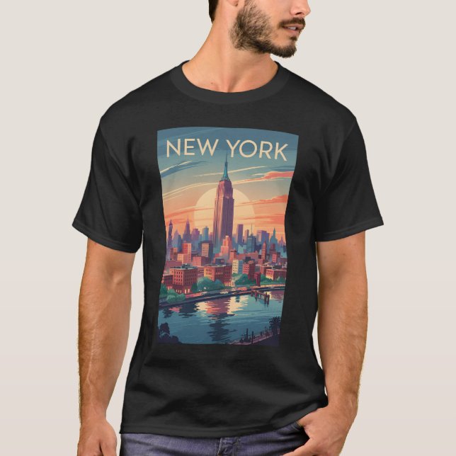 Camiseta Nova Iorque Skyline Viagem Art Vintage (Frente)