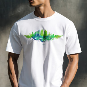 Camiseta Nova Iorque Skyline Watercolor em azul e limão