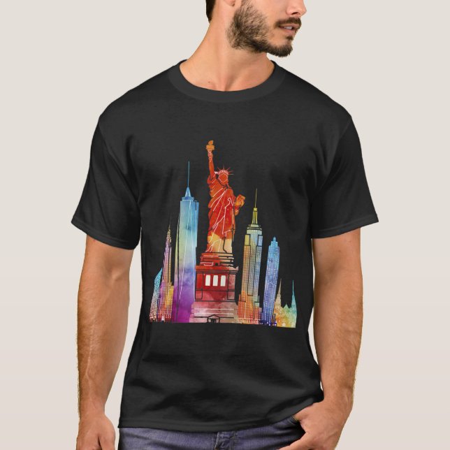 Camiseta Nova Iorque Watercolor Statu Of Liberty NYC (Frente)