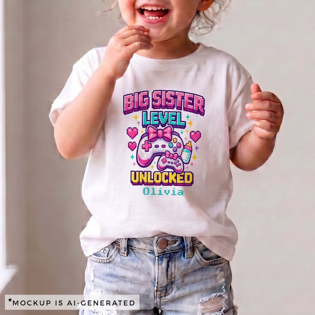 Camiseta Nova Irmã Jogos Grande Irmã Nível Desbloqueado (New Sibling Gaming Big Sister Level Unlocked Toddler T-shirt)