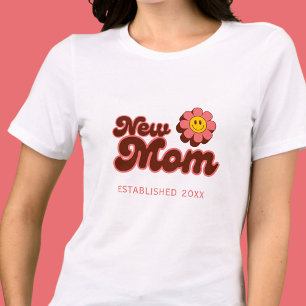 Camiseta Nova mãe, retrato de ano personalizado