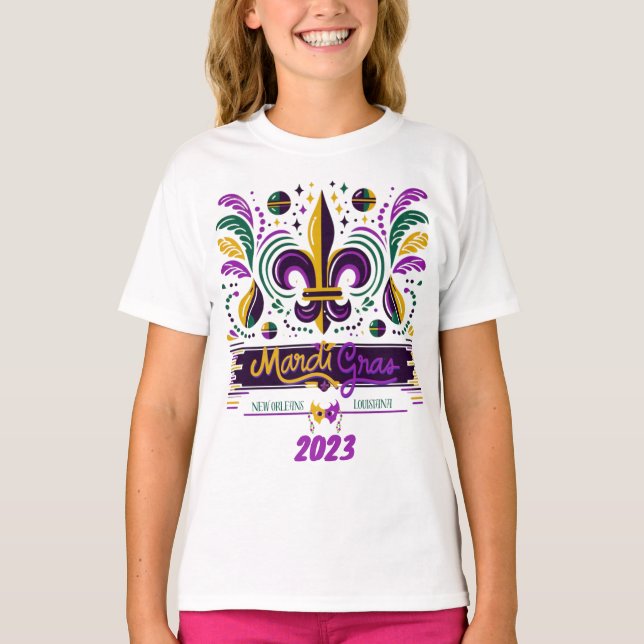 Camiseta Nova Orleans Mardi Gras verde-roxo (Frente)