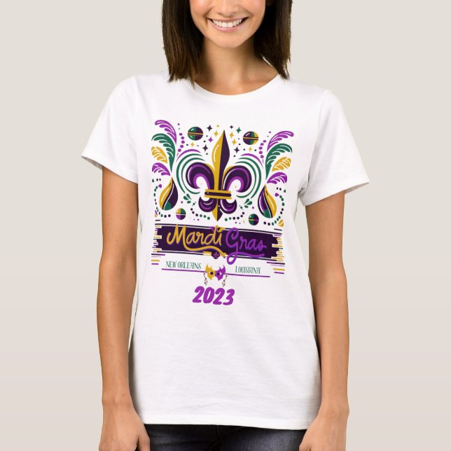 Camiseta Nova Orleans Mardi Gras verde-roxo (Frente)