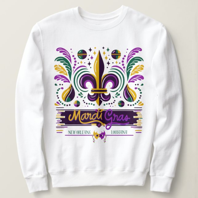 Camiseta Nova Orleans Mardi Gras verde-roxo (Frente do Design)