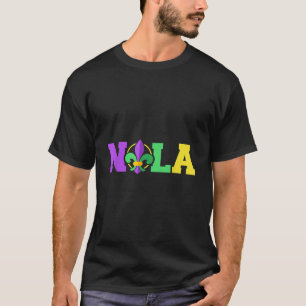 Camiseta Nova Orleans Nola em Mardi Gras colorido e flur de