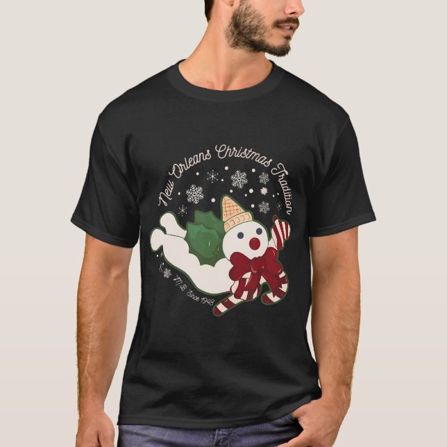 Camiseta Nova Orleans Tradição de Natal Bingle Snowmen (Frente)