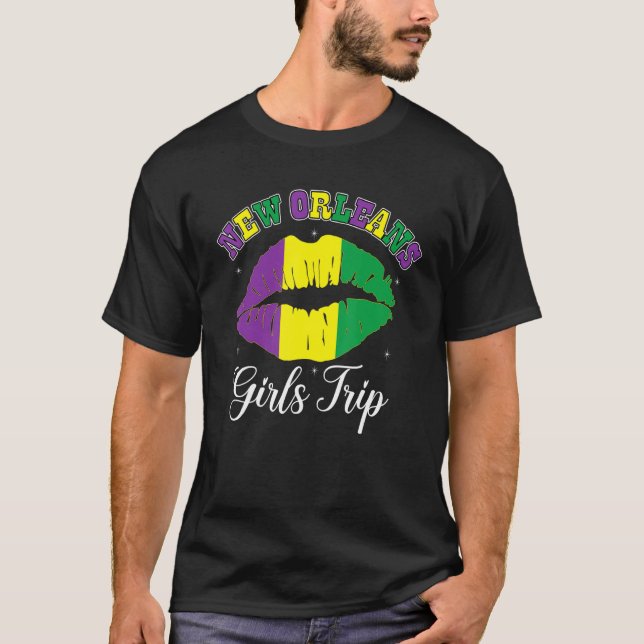 Camiseta Nova Orleans Viagem Mardi Gras Bandeira Li feminin (Frente)