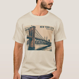Camiseta Nova York Brooklyn Bridge Skyline Bold Retro Viage