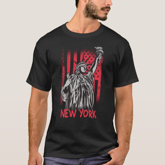 Camiseta Nova York Estátua da Liberdade dos EUA Bandeira (Frente)