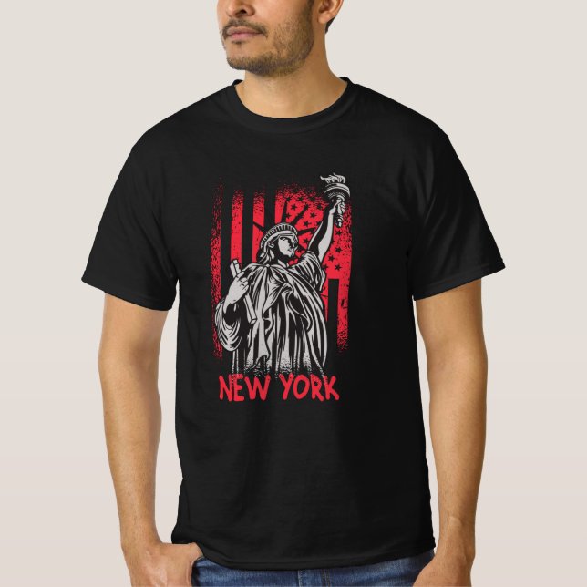 Camiseta Nova York Estátua da Liberdade dos EUA Bandeira (Frente)