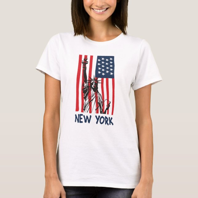 Camiseta Nova York Estátua da Liberdade dos EUA Bandeira (Frente)