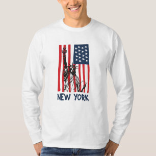 Camiseta Nova York Estátua da Liberdade dos EUA Bandeira