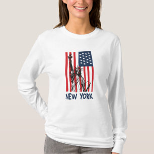 Camiseta Nova York Estátua da Liberdade dos EUA Bandeira