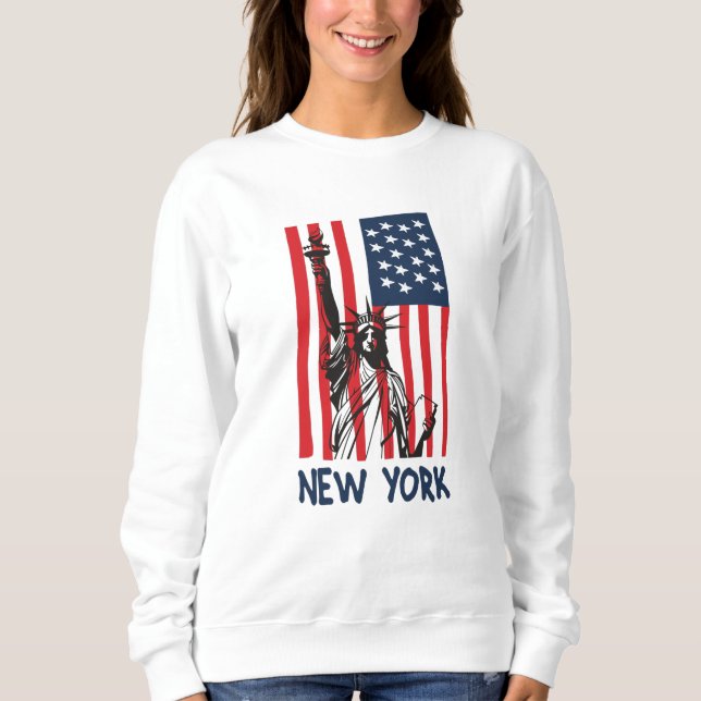 Camiseta Nova York Estátua da Liberdade dos EUA Bandeira (Frente)