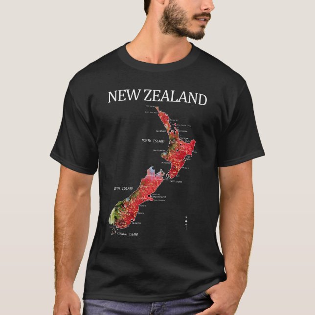 CAMISETA NOVA ZEALAND KIWI POHUTUKAWA MAPA (Frente)