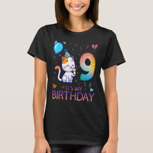 Camiseta Nove Anos De Gato Bonito Oferece 9º Aniversário Ga