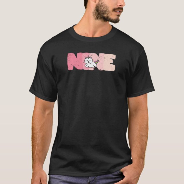Camiseta Nove anos de idade, Gato de Gato de Gato de Gato d (Frente)