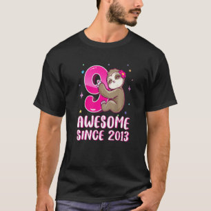 Camiseta Nove anos, Gata Rosa Rosa Rosa, Leve, 9º Aniversár