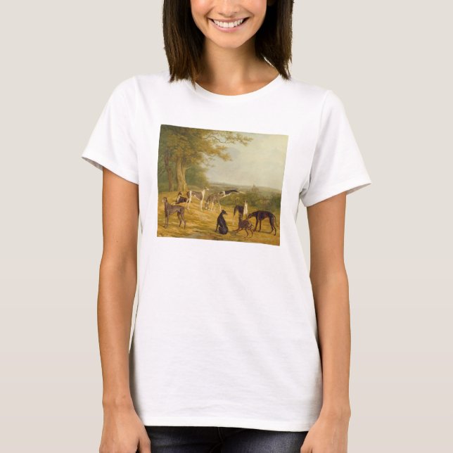 Camiseta Nove galgos em uma paisagem (óleo em canvas) (Frente)