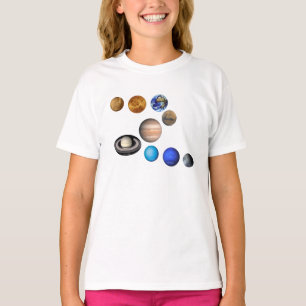Camiseta Nove planetas no sistema solar. Mercúrio, Vênus,
