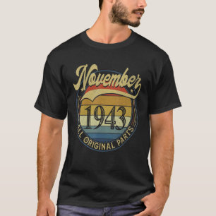 Camiseta Novembro de 1943 Todas as Partes Originais Vintage