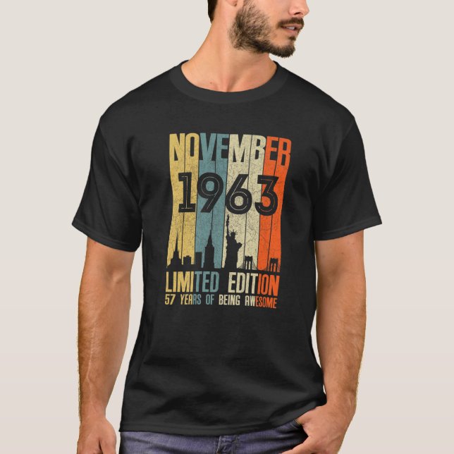 Camiseta Novembro De 1963 T 57 Anos 1963 Aniversário (Frente)