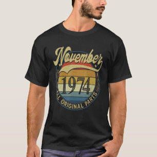 Camiseta Novembro de 1974 Todas as Partes Originais Vintage
