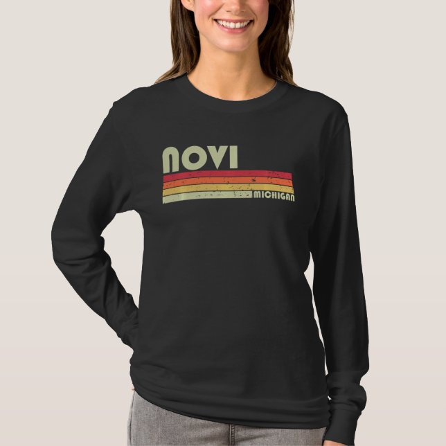 Camiseta Novi Mi Michigan Funny City Home Roots Retro 70s (Frente)