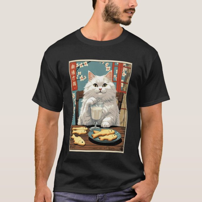 Camiseta Novidade Gato Com Biscoitos E Leite, G (Frente)