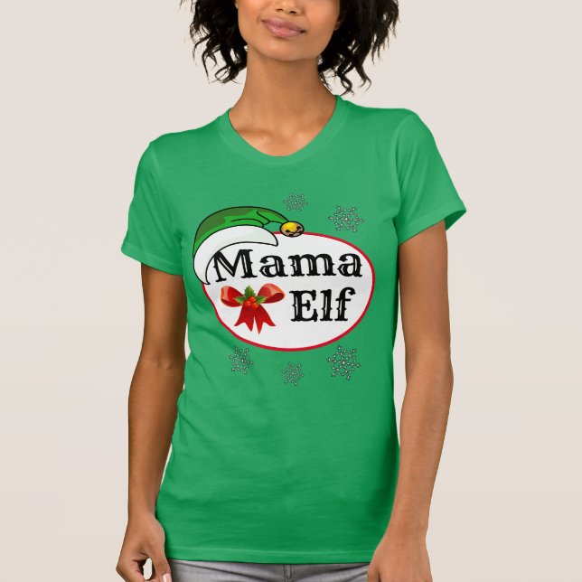 Camiseta Novidade Natal das mulheres Mama ELF COSTUME (Frente)