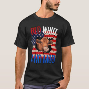 Camiseta Novilha Vermelha Branca Moo Vaca Highland 4 de Jul