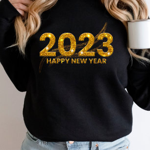 Camiseta Novo ano 2023, Dourada acento Dourado Glitter Spar
